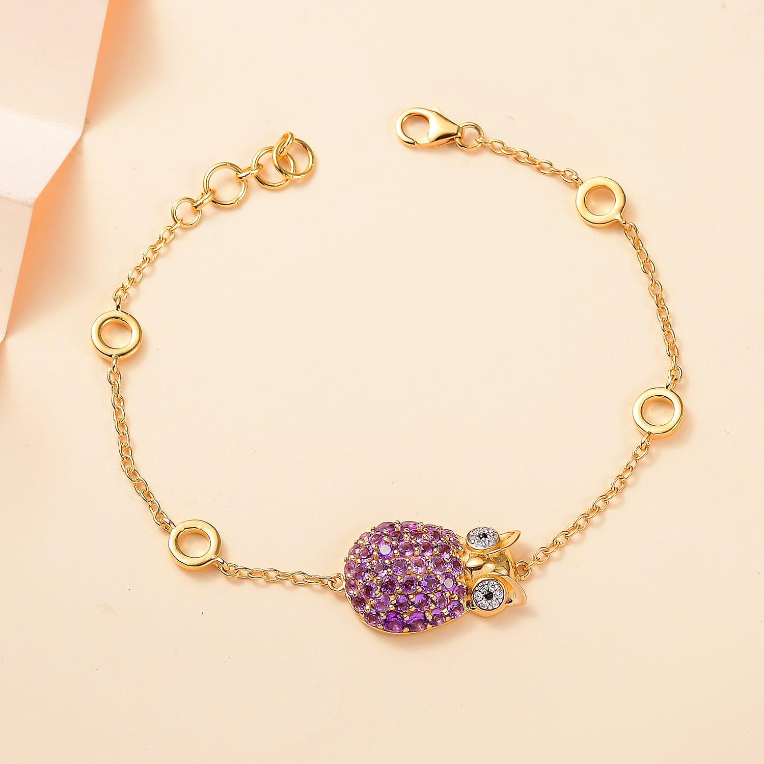 GP Italian Garden Collection - Lady Wise Amethyst, Black Spinel & Zircon Bracelet (Size 7)  in 18K YG Vermeil Sterling Silver
