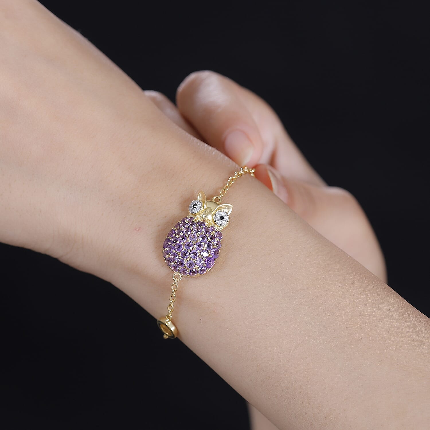 GP Italian Garden Collection - Lady Wise Amethyst, Black Spinel & Zircon Bracelet (Size 7)  in 18K YG Vermeil Sterling Silver