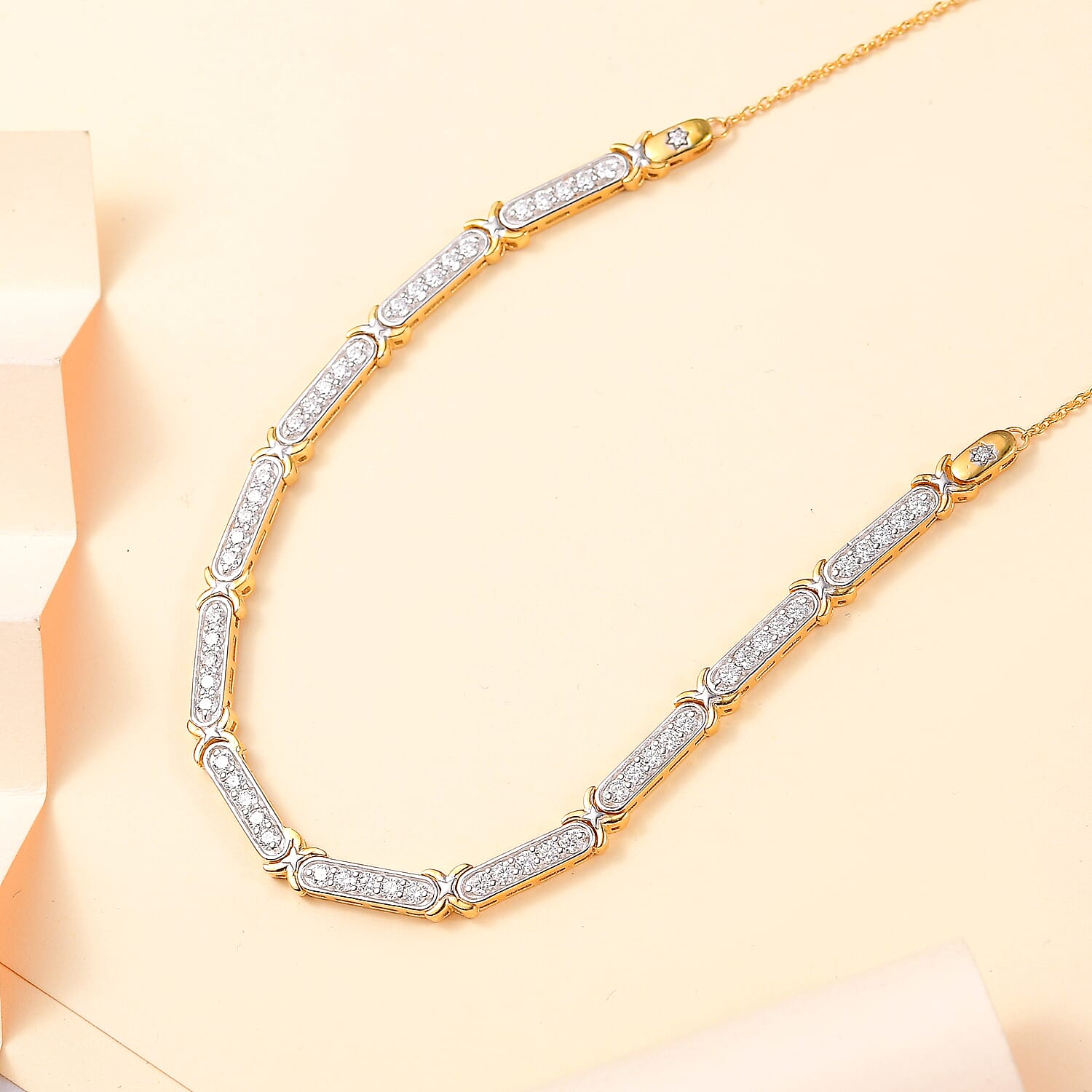 GP Celestial Collection - The Night Queen Moissanite Star Necklace (Size 20) in Rhodium Overlay & 18K Gold Vermeil Sterling Silver