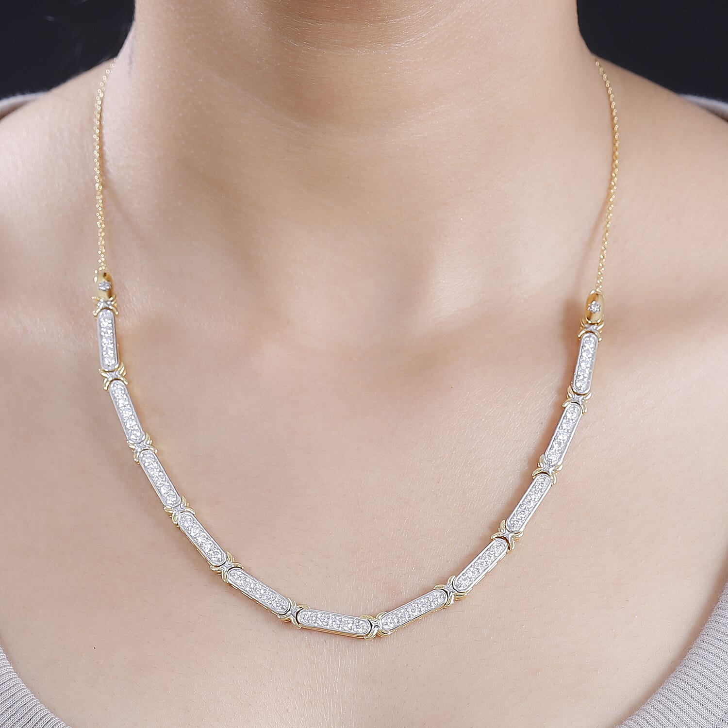 GP Celestial Collection - The Night Queen Moissanite Star Necklace (Size 20) in Rhodium Overlay & 18K Gold Vermeil Sterling Silver