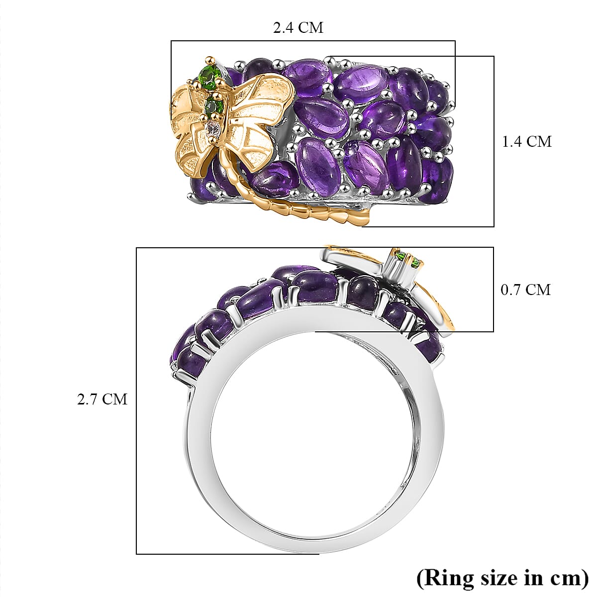 GP Italian Garden Collection - Amethsyt, Chrome Diopside & Zircon Libellula Ring in Rhodium Overlay & 18K Gold Vermeil Sterling Silver GP Italian Garden Collection - Amethsyt, Chrome Diopside & Zircon Libellula Ring in Rhodium Overlay & 18K Gold Vermeil Sterling Silver