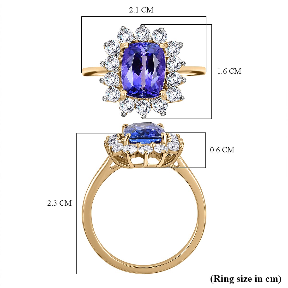9K Yellow Gold AAA Tanzanite & Moissanite Ring 2.74 Ct. 9K Yellow Gold AAA Tanzanite & Moissanite Ring 2.74 Ct.
