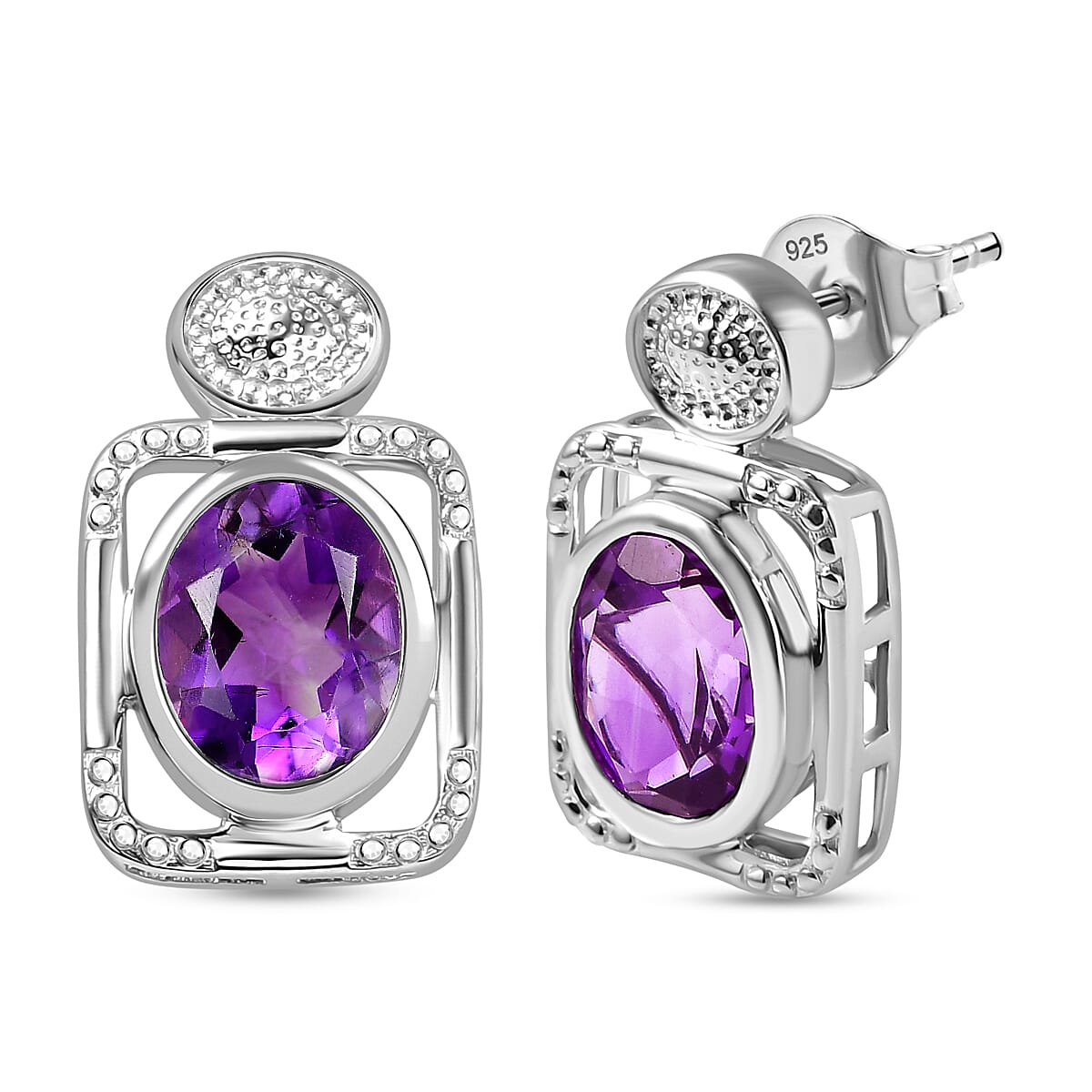 Spiral Galaxy Inspired Moroccan Amethyst Solitaire Stud Push Post Earring in Rhodium Overlay Sterling Silver 3.52 Ct.