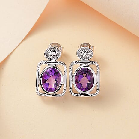 Spiral Galaxy Inspired Moroccan Amethyst Solitaire Stud Push Post Earring in Rhodium overlay Sterling Silver 3.52 Ct.