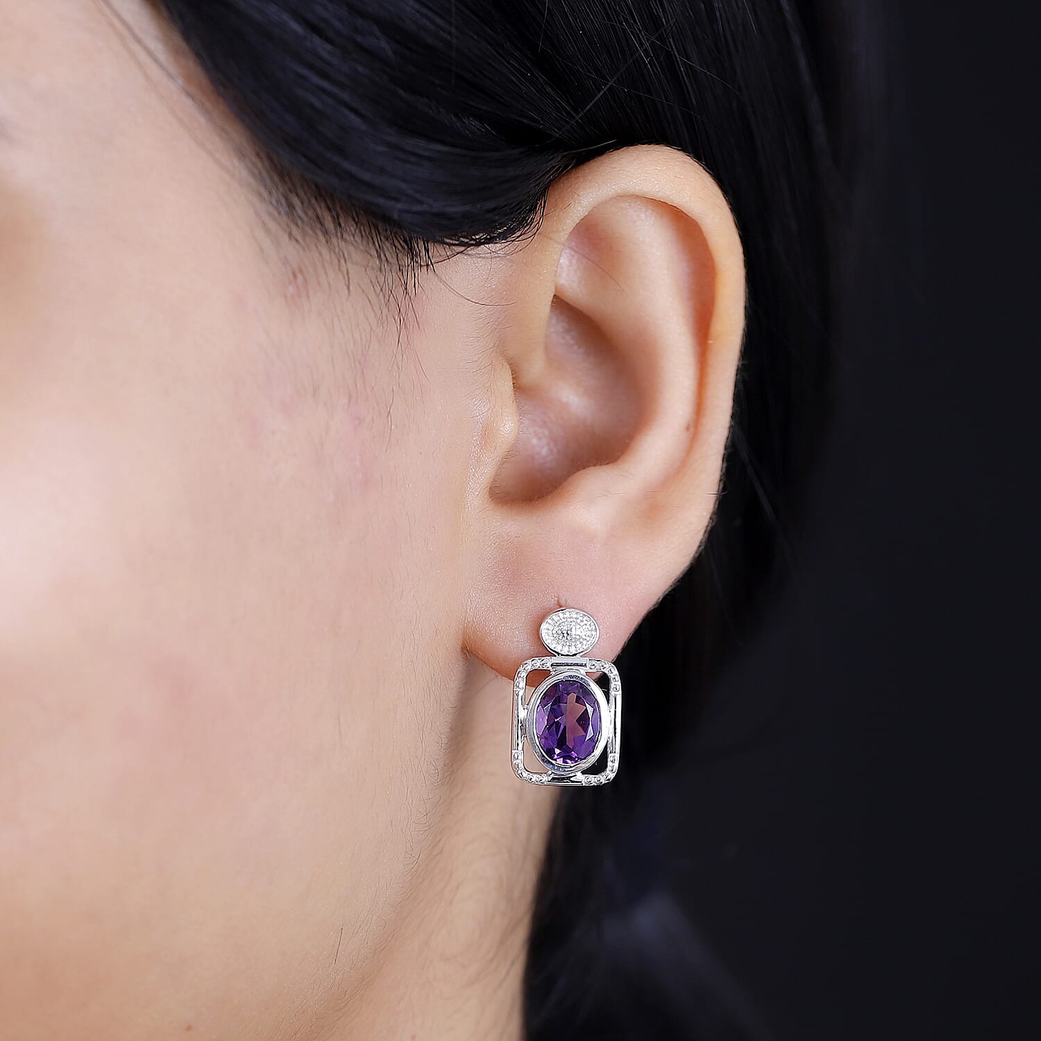 Spiral Galaxy Inspired Moroccan Amethyst Solitaire Stud Push Post Earring in Rhodium Overlay Sterling Silver 3.52 Ct.