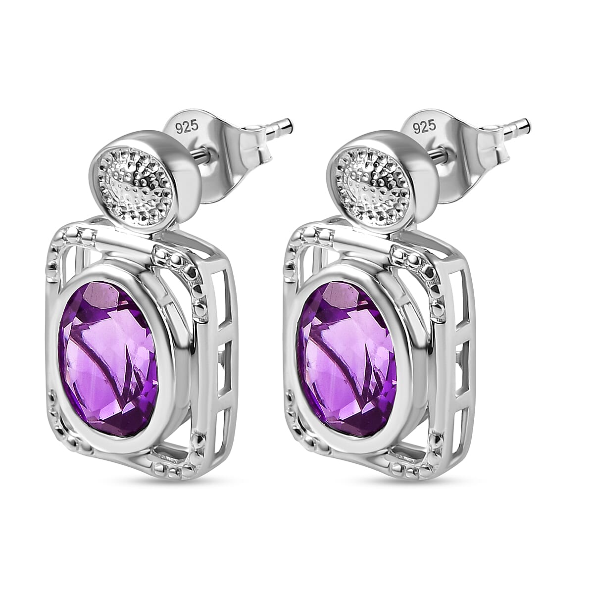 Spiral Galaxy Inspired Moroccan Amethyst Solitaire Stud Push Post Earring in Rhodium Overlay Sterling Silver 3.52 Ct.