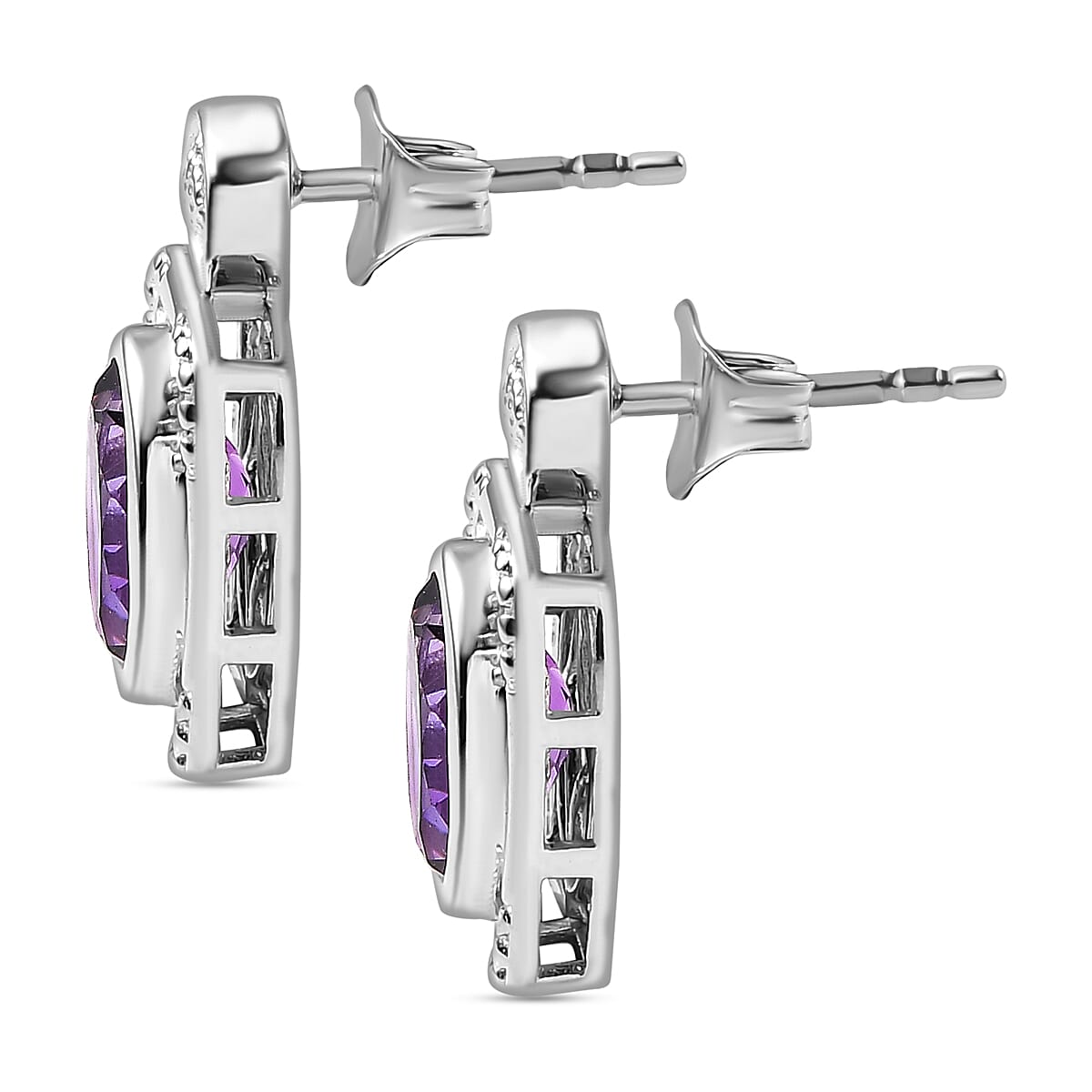 Spiral Galaxy Inspired Moroccan Amethyst Solitaire Stud Push Post Earring in Rhodium Overlay Sterling Silver 3.52 Ct.