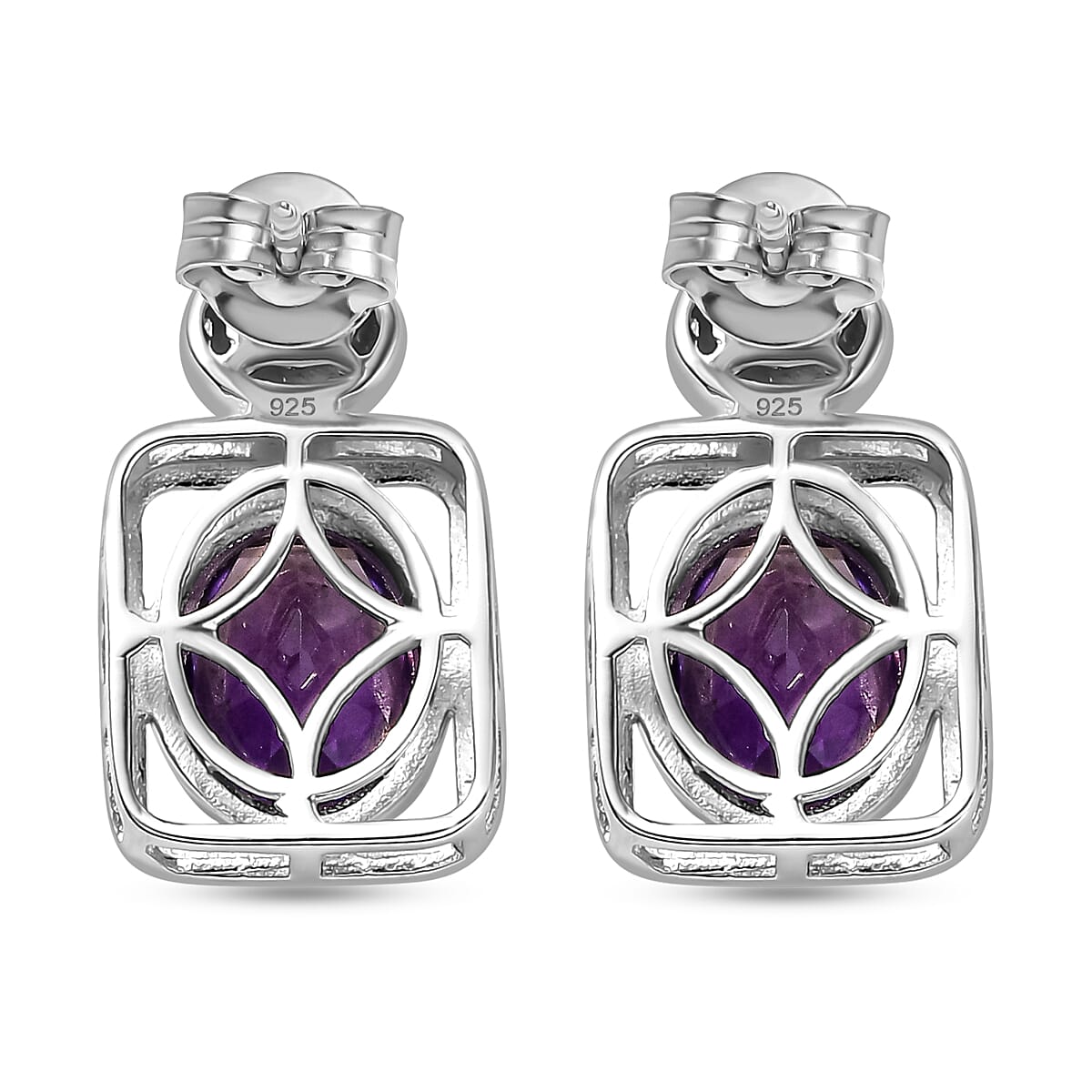 Spiral Galaxy Inspired Moroccan Amethyst Solitaire Stud Push Post Earring in Rhodium Overlay Sterling Silver 3.52 Ct.