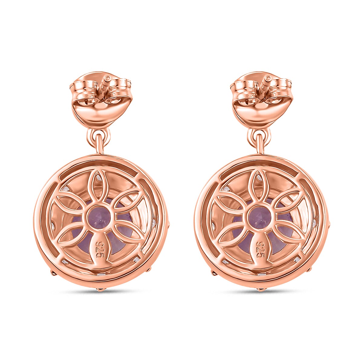 Bamboo Structure Inspired Natural Rose De Morocco Amethyst & White Zircon Dangling Earring in 18K Vermeil Rose Gold Plated Sterling Silver 4.70 Ct.