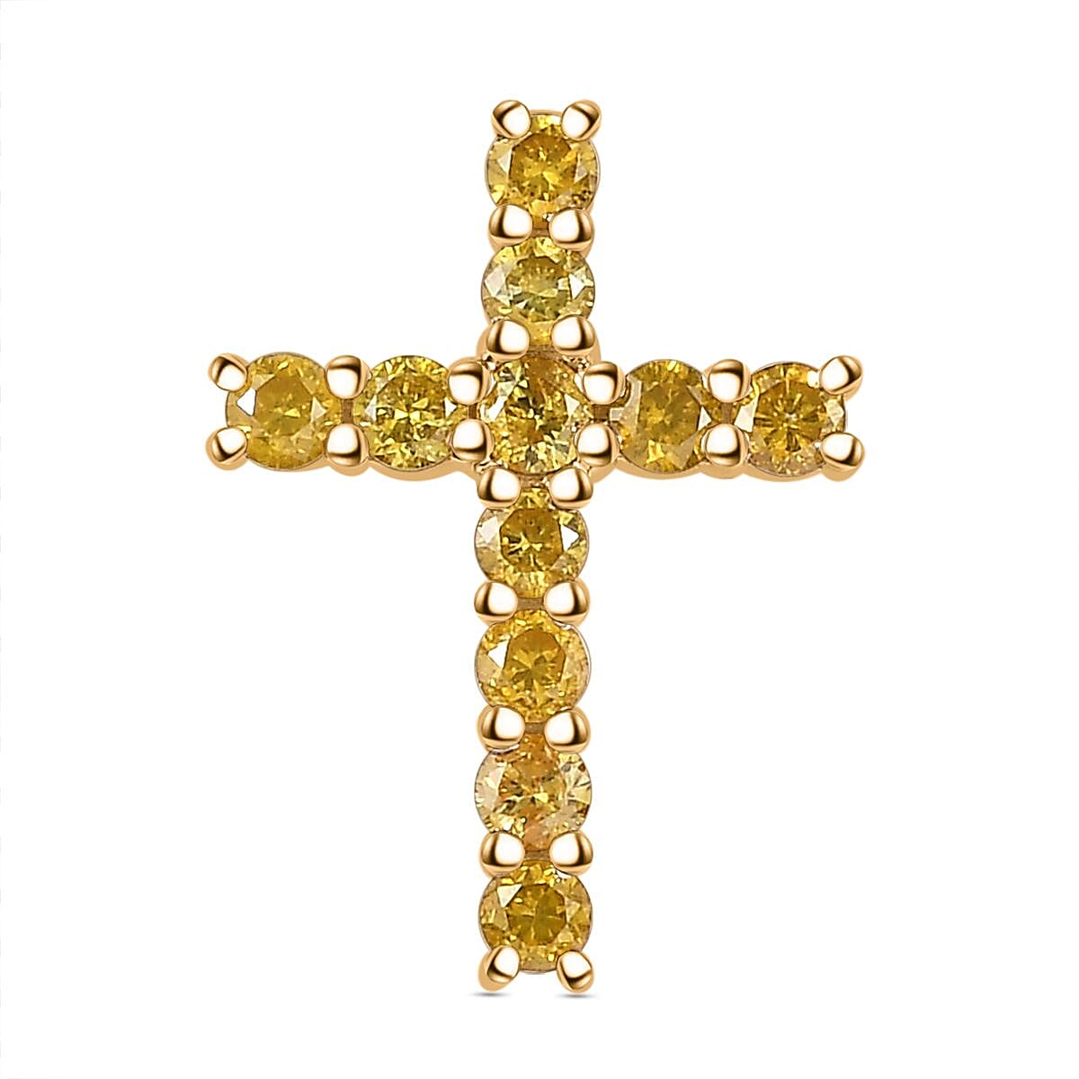9K Yellow Gold SGL Certified Natural Yellow Diamond Cross Pendant 0.50 Ct
