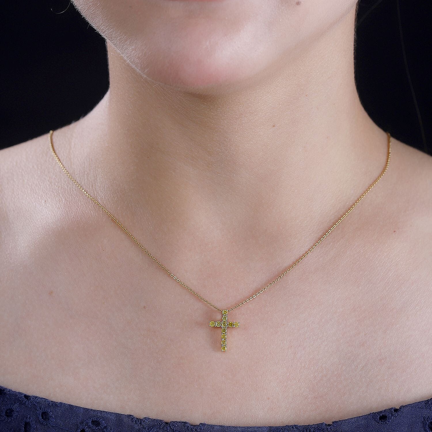 9K Yellow Gold SGL Certified Natural Yellow Diamond Cross Pendant 0.50 Ct