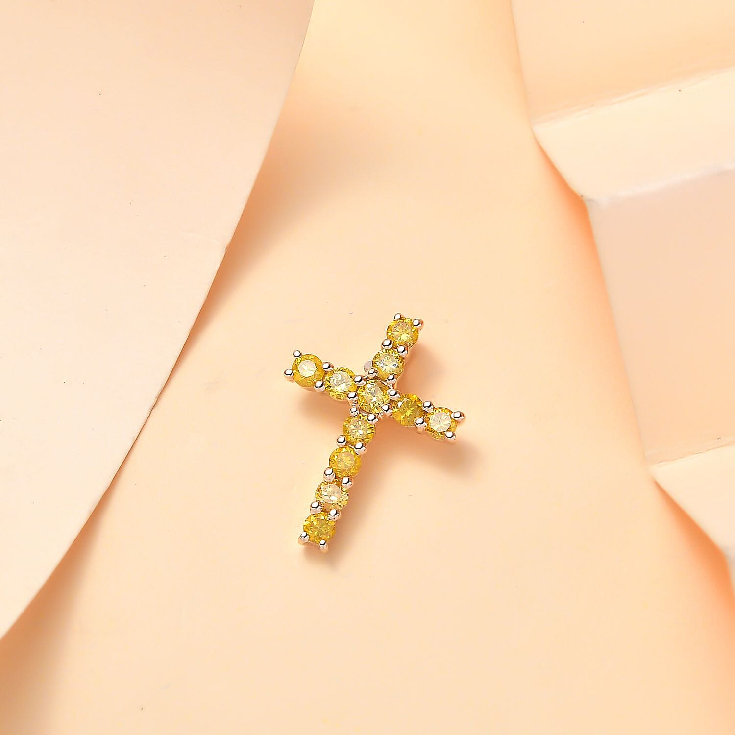 9K Yellow Gold SGL Certified Natural Yellow Diamond Cross Pendant 0.50 Ct