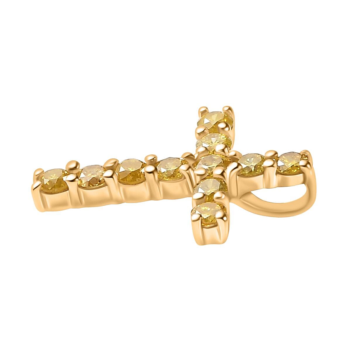 9K Yellow Gold SGL Certified Natural Yellow Diamond Cross Pendant 0.50 Ct
