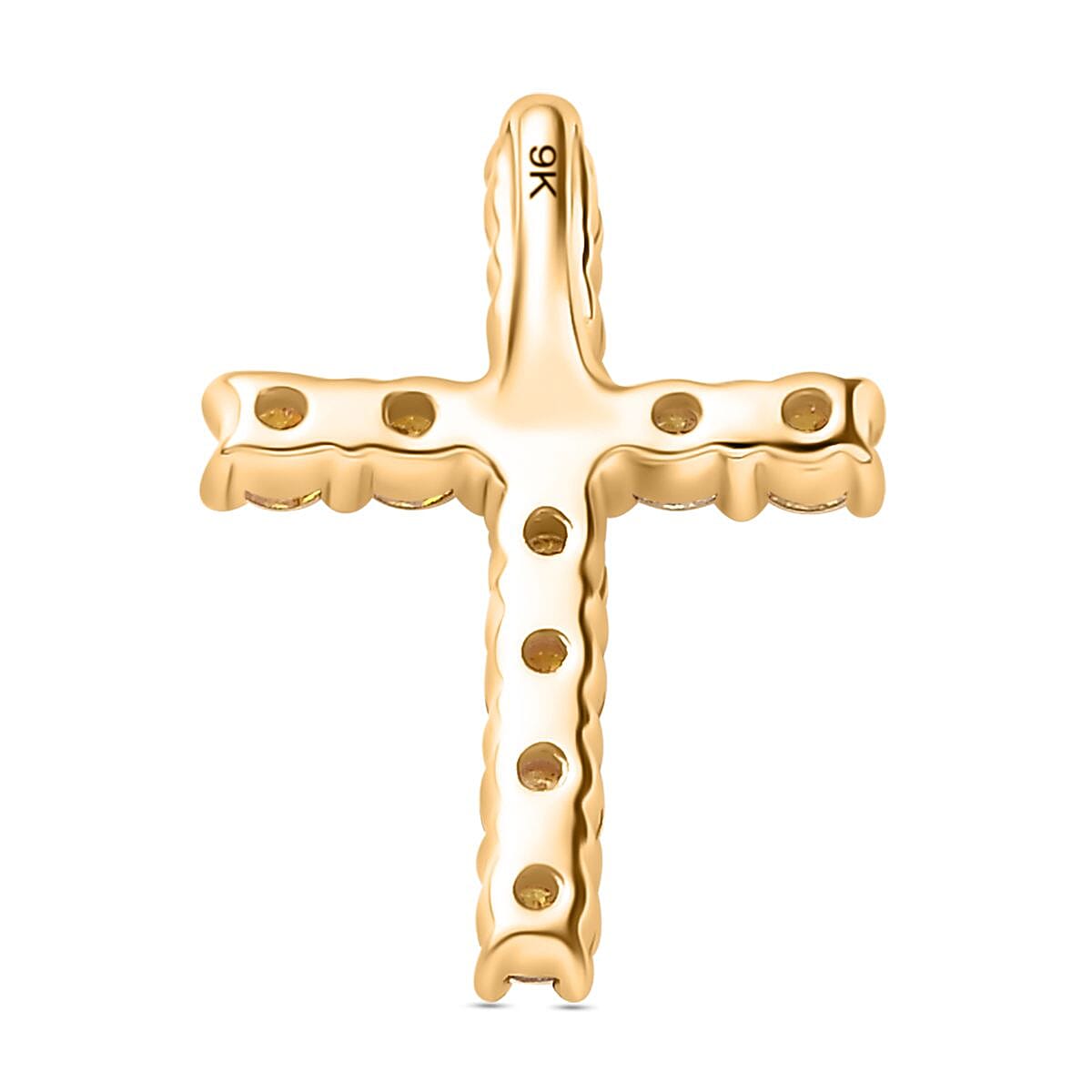 9K Yellow Gold SGL Certified Natural Yellow Diamond Cross Pendant 0.50 Ct