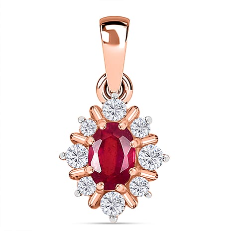 9K Rose Gold Ruby, Moissanite Pendant
