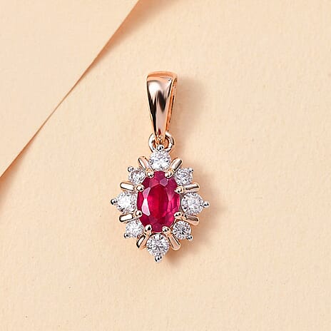9K Rose Gold Ruby, Moissanite Pendant