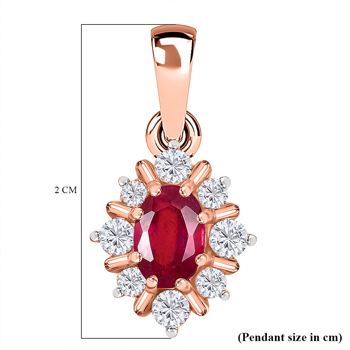 9K Rose Gold Ruby, Moissanite Pendant 9K Rose Gold Ruby, Moissanite Pendant