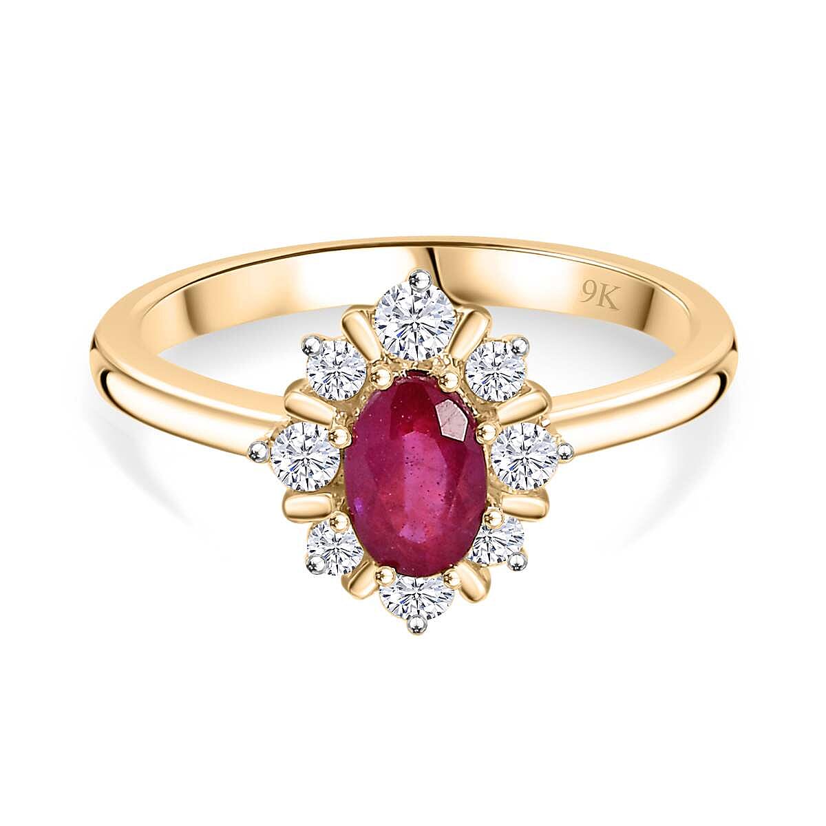 9K Yellow Gold Ruby, Moissanite Ring