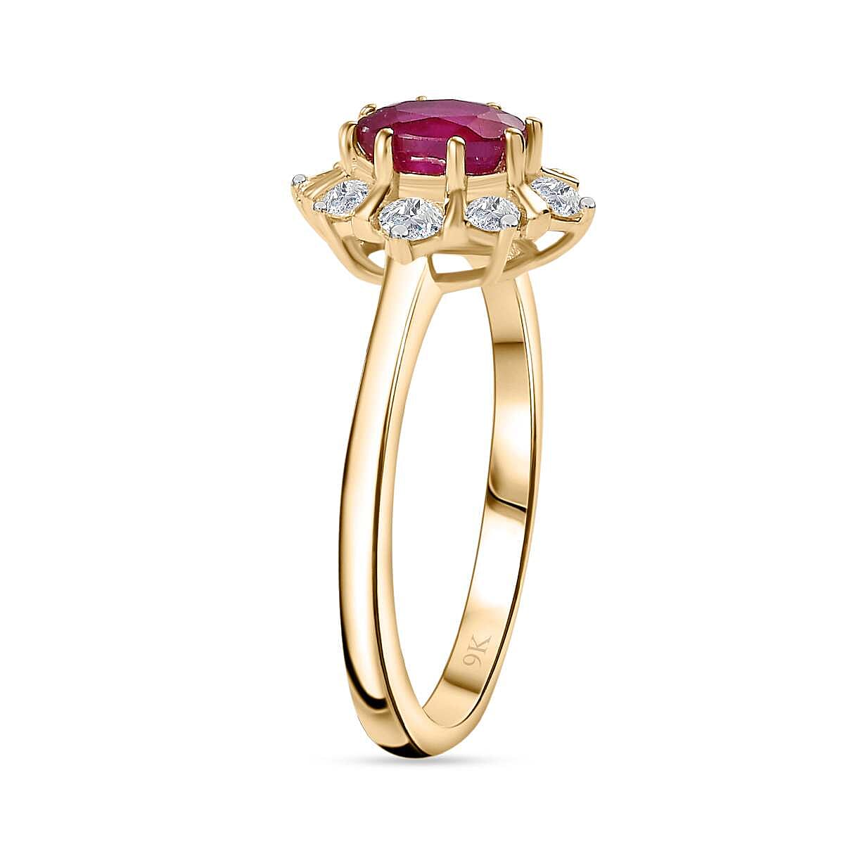 9K Yellow Gold Ruby, Moissanite Ring