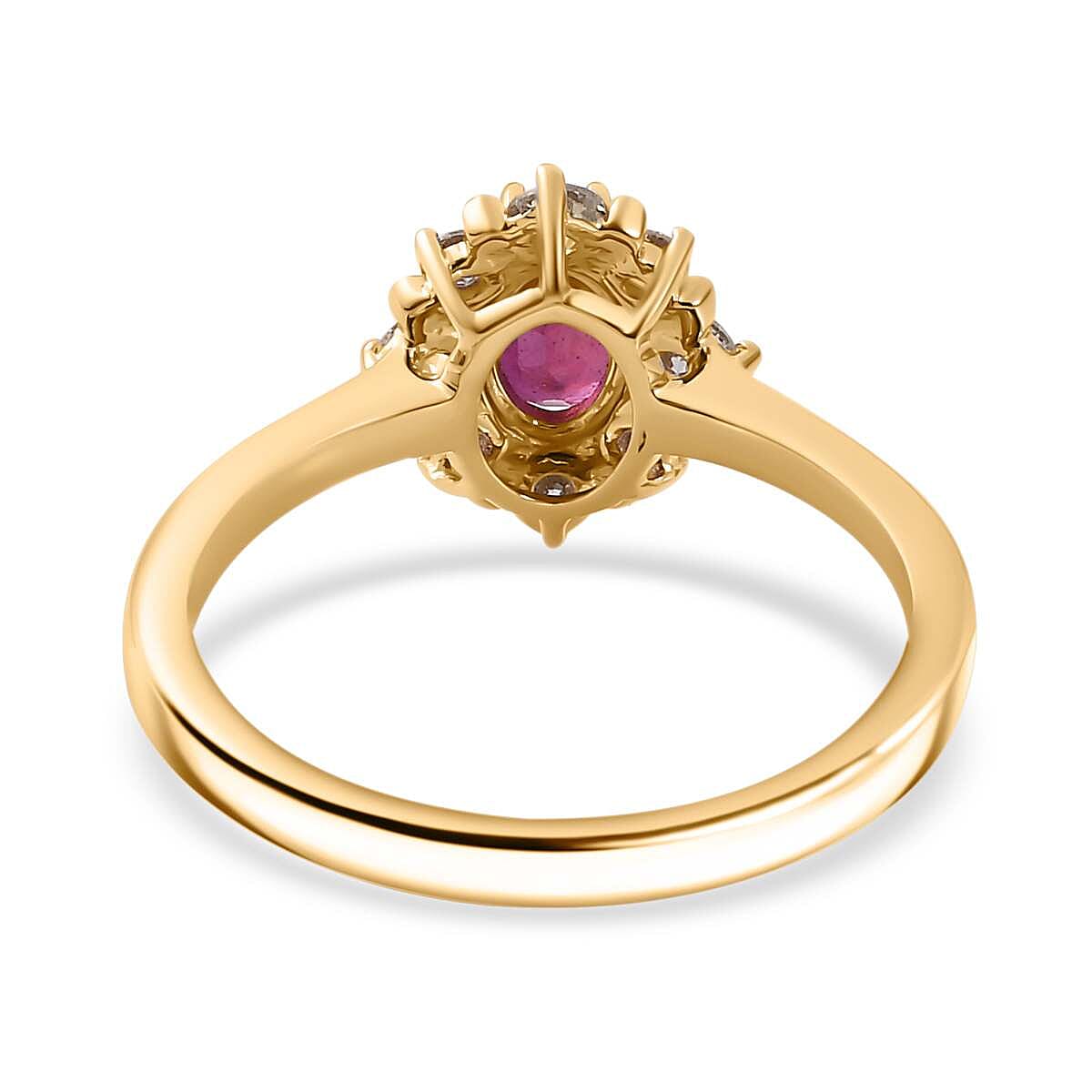 9K Yellow Gold Ruby, Moissanite Ring