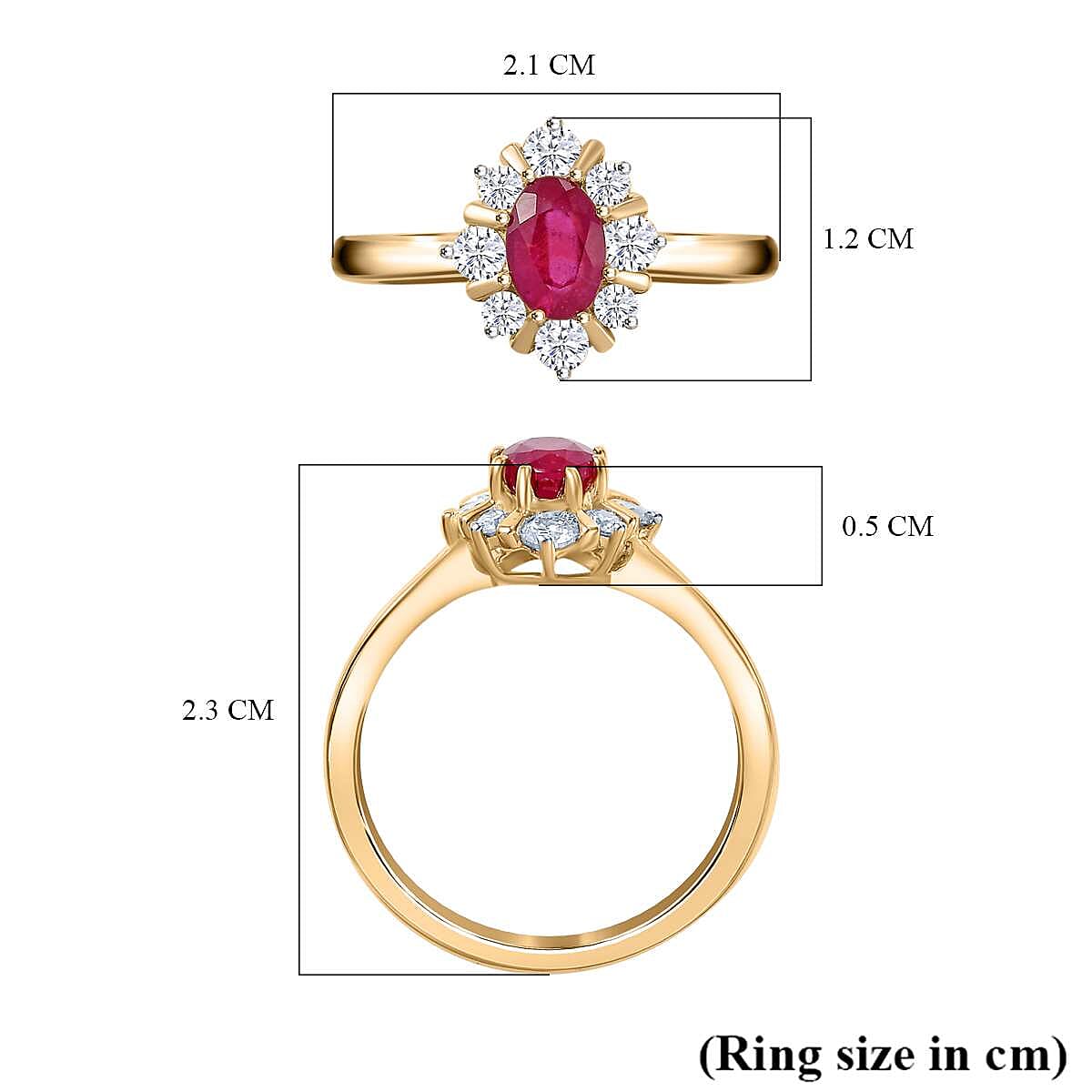 9K Yellow Gold Ruby, Moissanite Ring