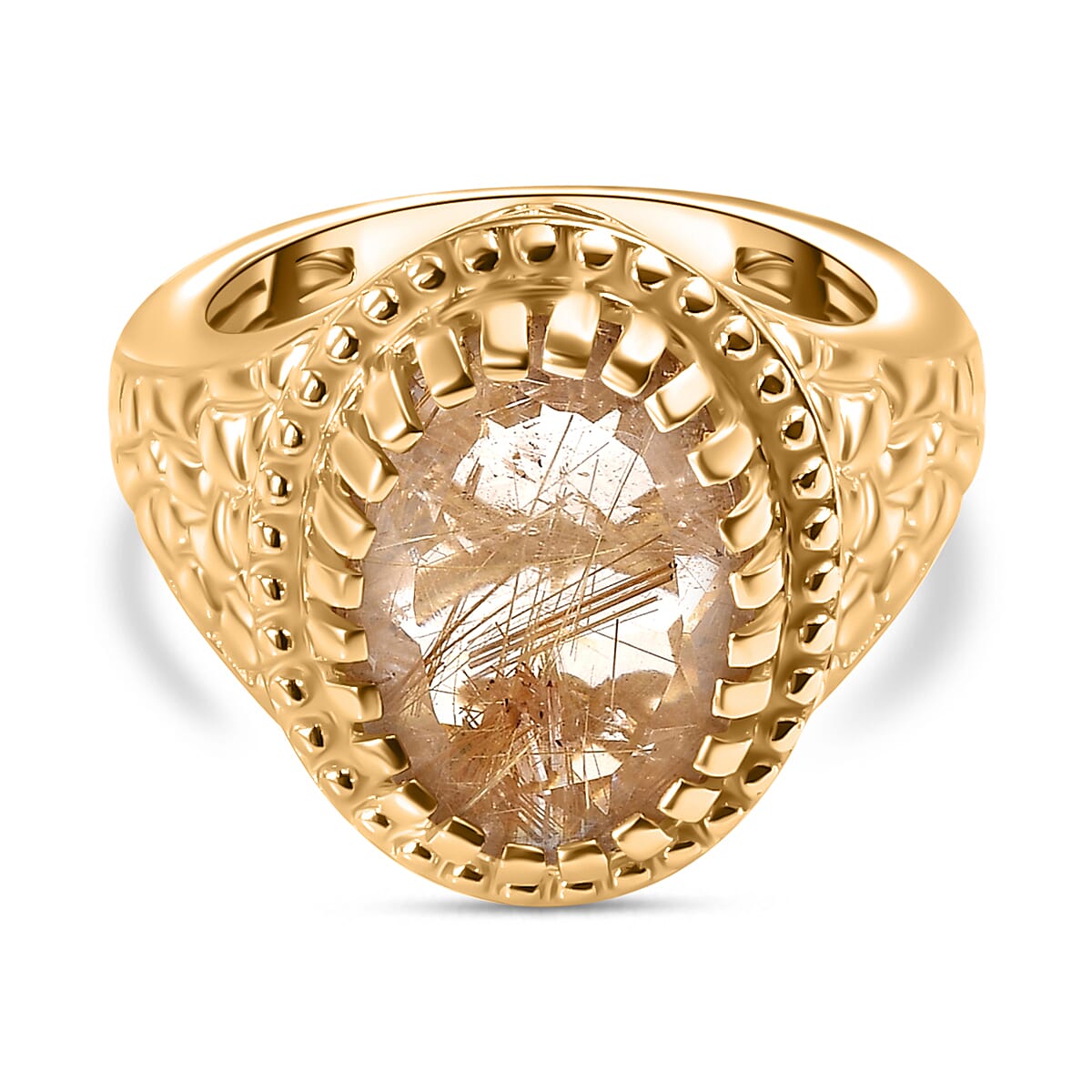 Natural Golden Rutilated Quartz Vintage Ring  Ct 5.34
