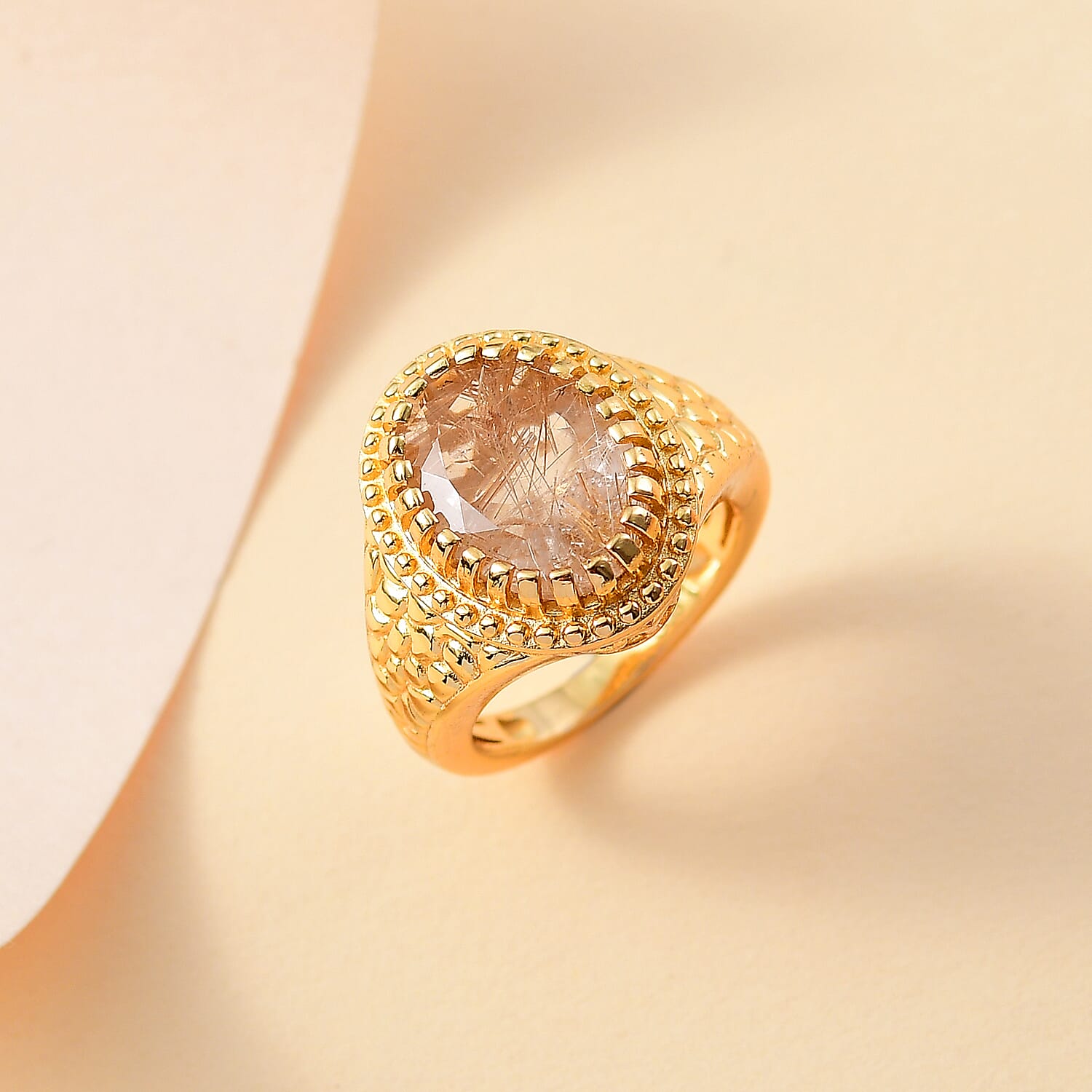 Natural Golden Rutilated Quartz Vintage Ring  Ct 5.34