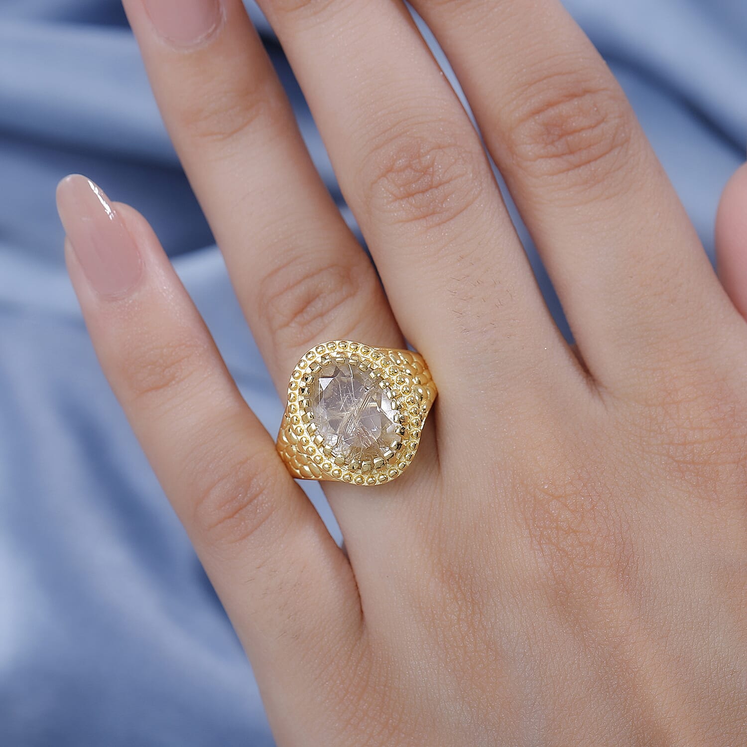 Natural Golden Rutilated Quartz Vintage Ring  Ct 5.34