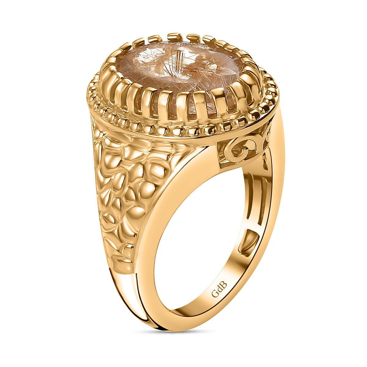 Natural Golden Rutilated Quartz Vintage Ring  Ct 5.34