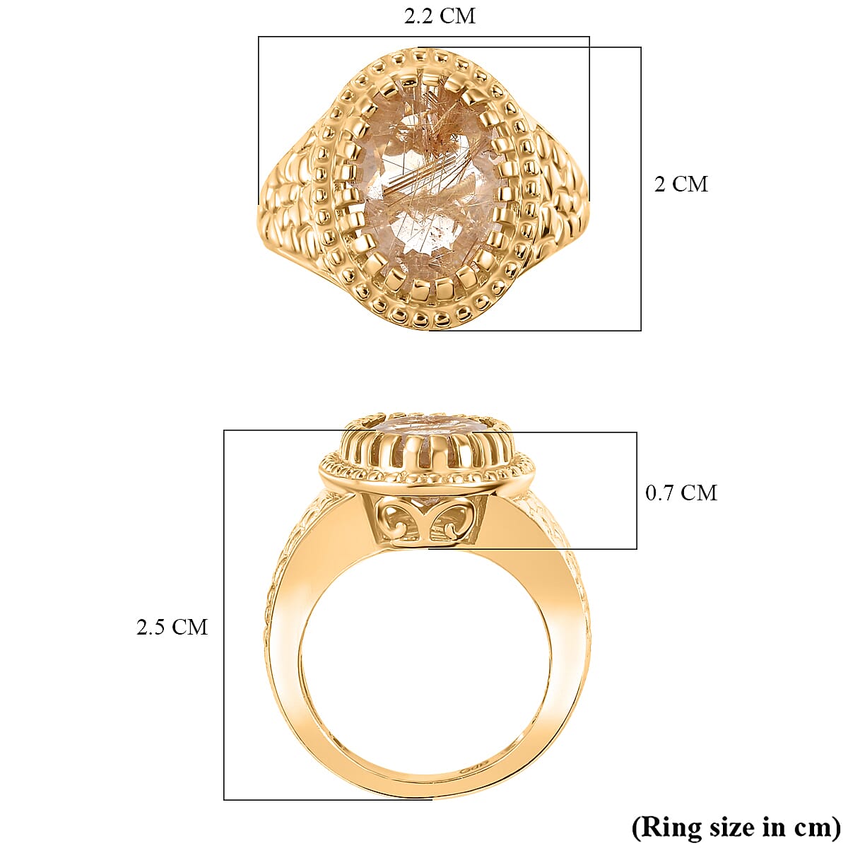 Natural Golden Rutilated Quartz Vintage Ring  Ct 5.34
