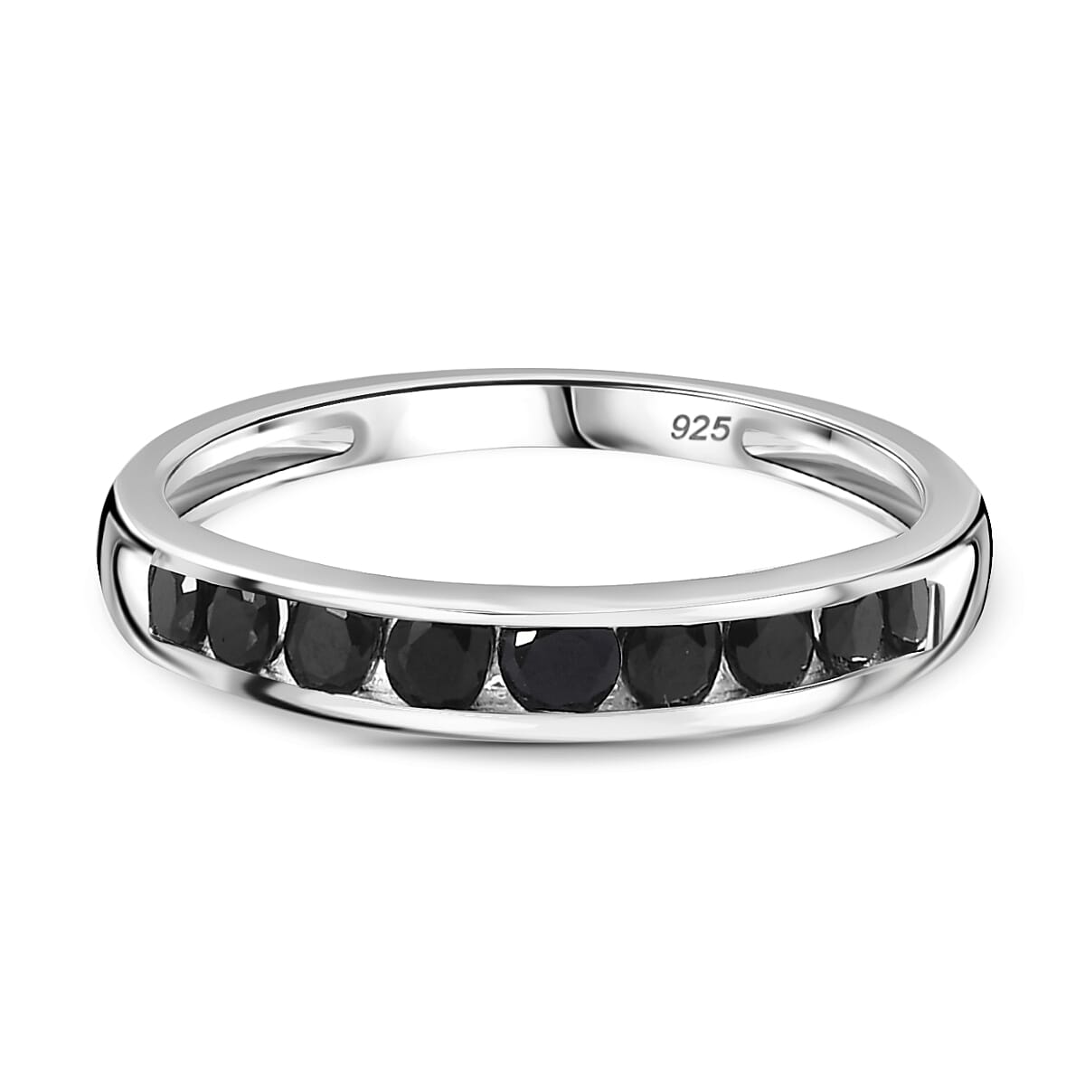 Black Spinel Half Eternity Band Ring in Sterling Silver
