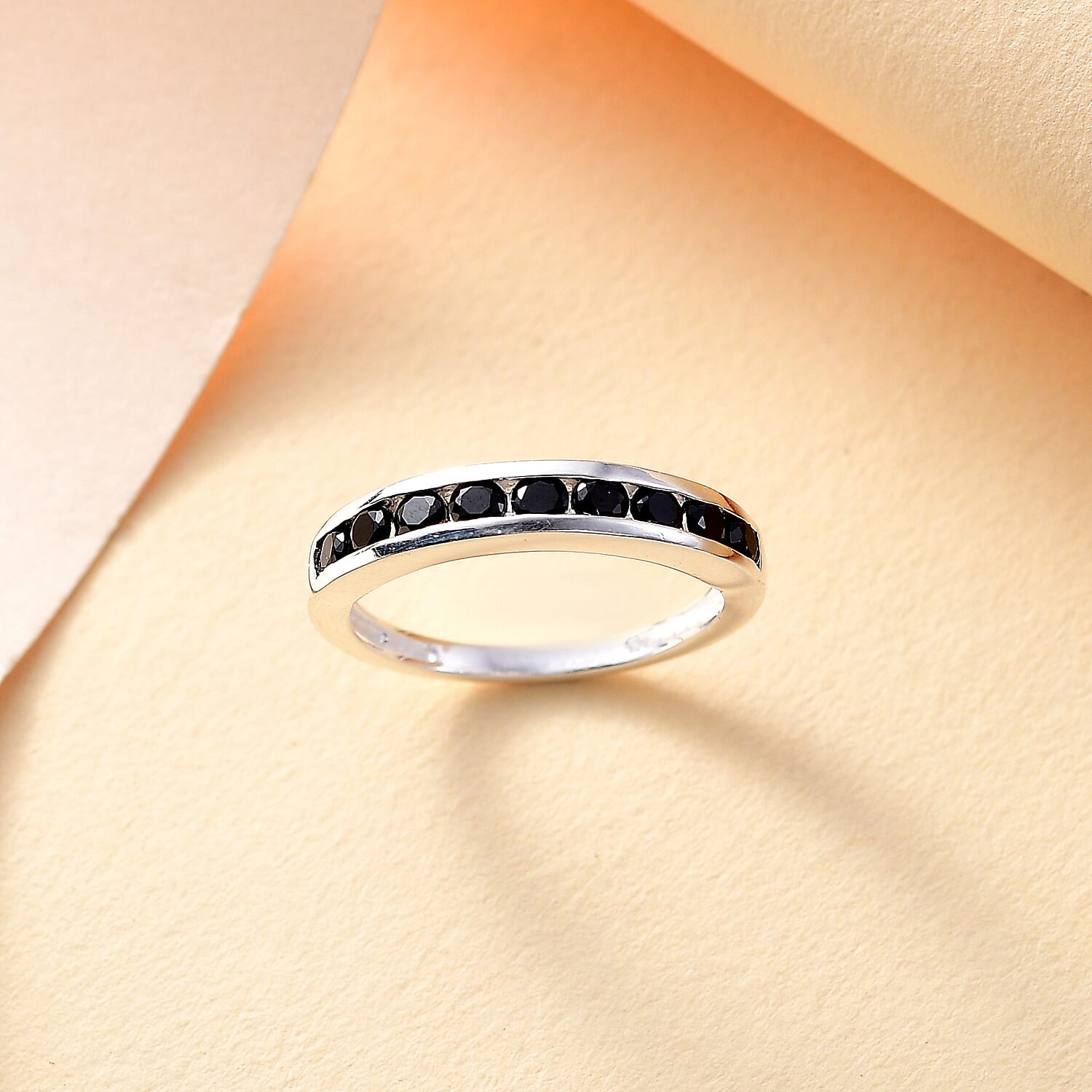 Black Spinel Half Eternity Band Ring in Sterling Silver