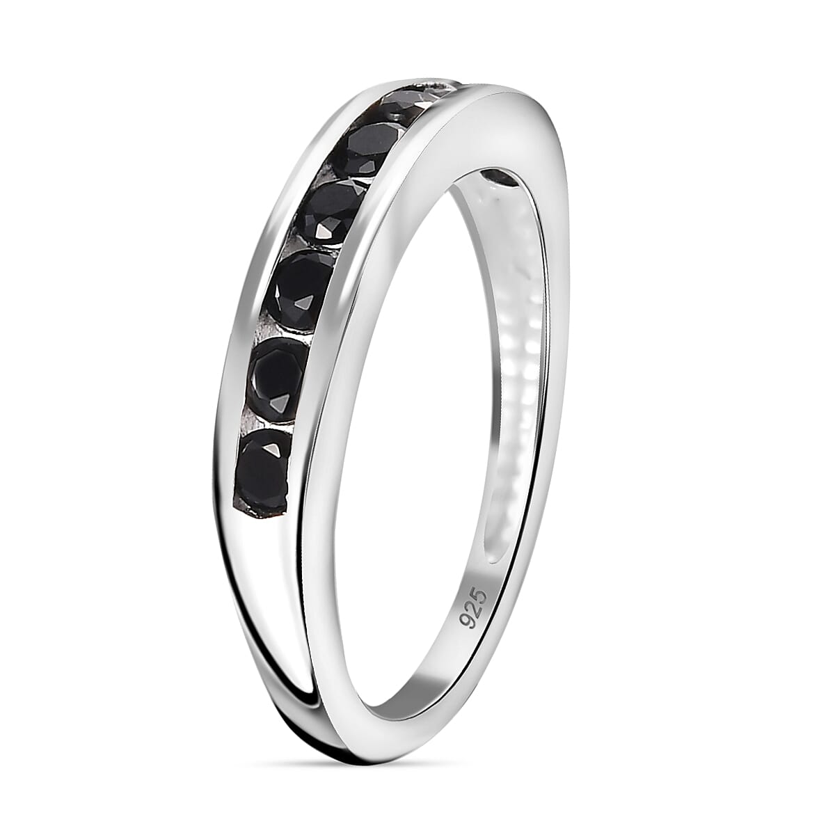 Black Spinel Half Eternity Band Ring in Sterling Silver