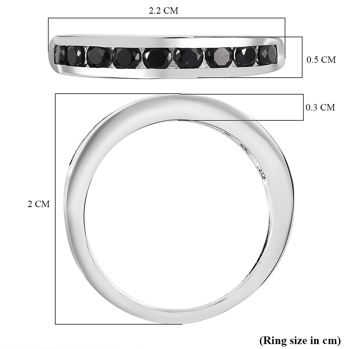Black Spinel Half Eternity Band Ring in Sterling Silver