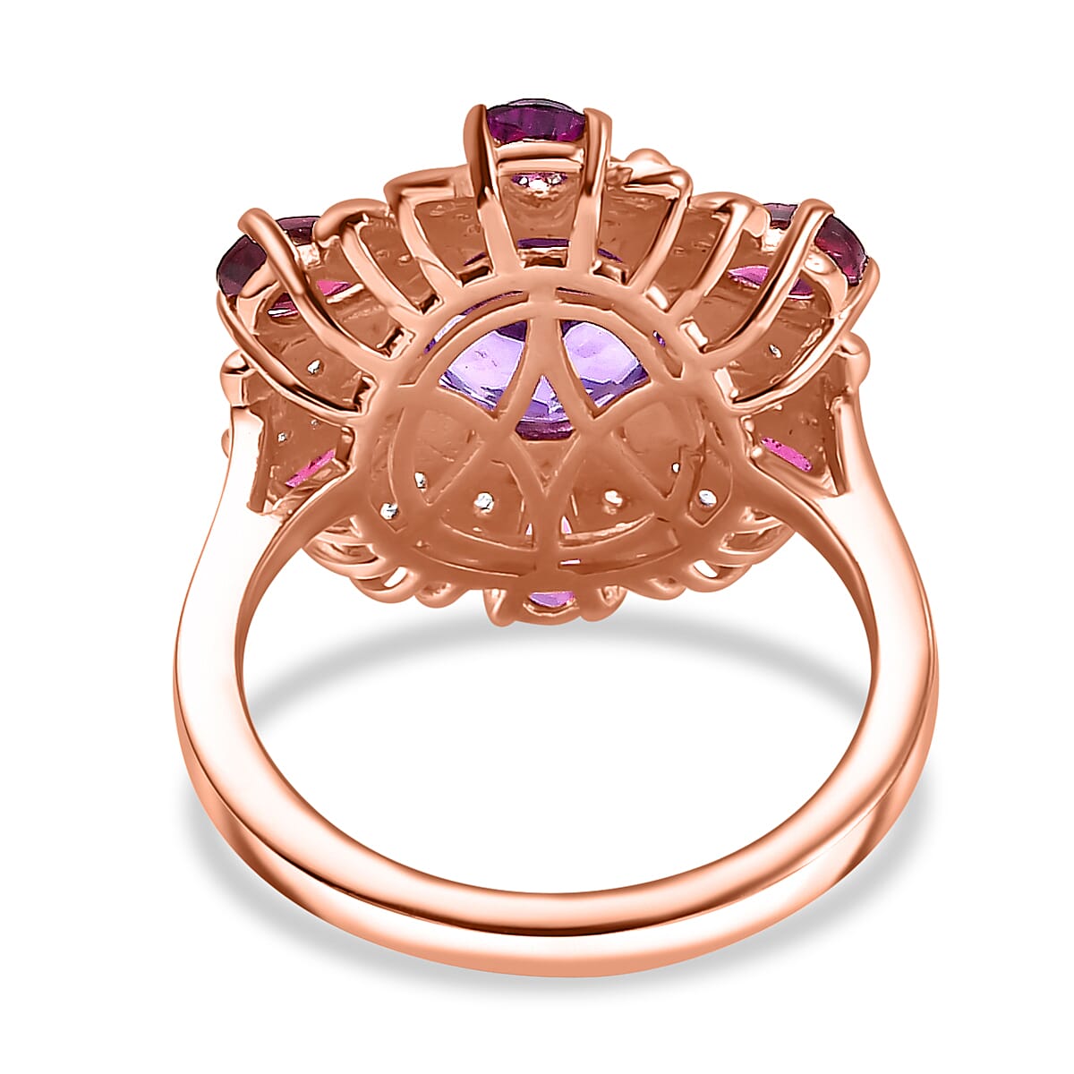 Morocco Amethyst & Multi Gemstone Ring in 18K Vermeil Rose Gold Plated 4.35 Ct.