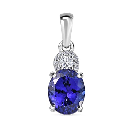 RHAPSODY AAAA Tanzanite and White Diamond Solitaire Pendant in 950 Platinum