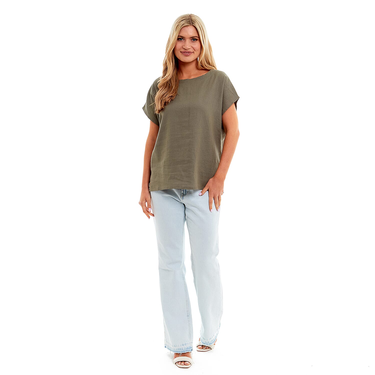 Charlotte West Ladies Linen Boat Neck Top (Size 12) - Khaki