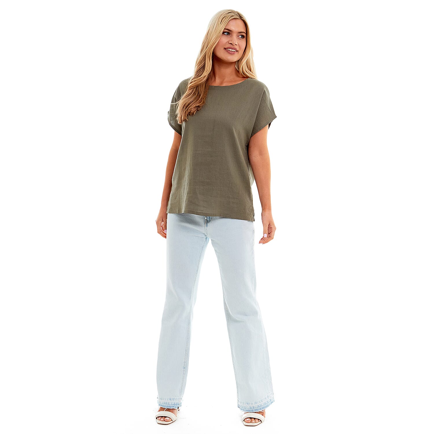 Charlotte West Ladies Linen Boat Neck Top (Size 12) - Khaki