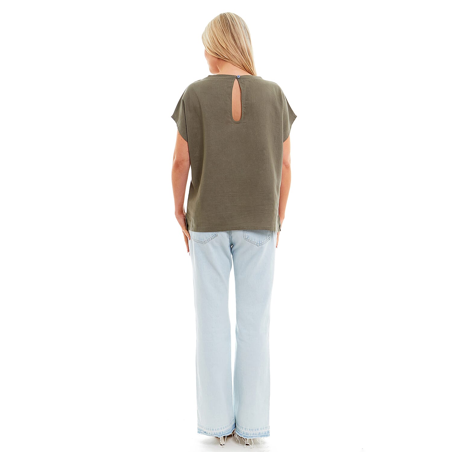 Charlotte West Ladies Linen Boat Neck Top (Size 12) - Khaki