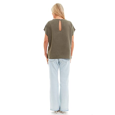 Charlotte West Ladies Linen Boat Neck Top (Size 18) - Khaki