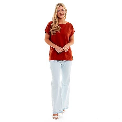 Charlotte West Ladies Linen Boat Neck Top (Size 12) - Tan