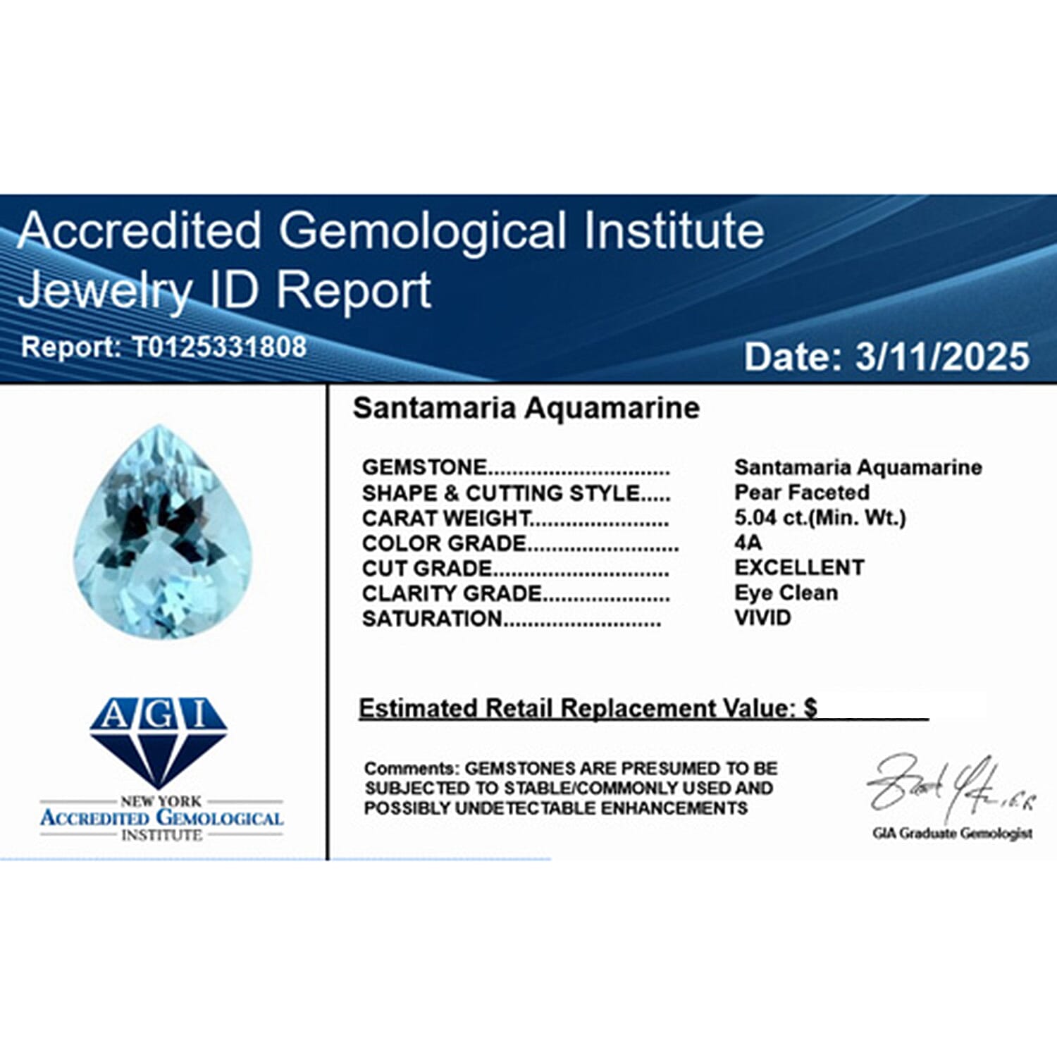 Santamaria Aquamarine Pear 14x10.2 mm