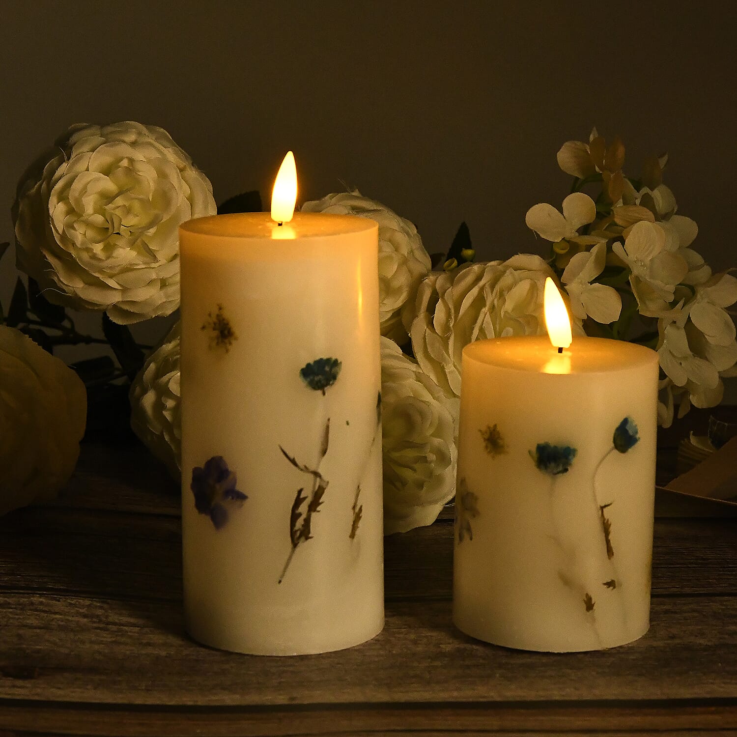 Set of 2 LED Wax Candle Lights Embedded with Dry Flower (2AA Battery not inc.) - Blue Set of 2 LED Wax Candle Lights Embedded with Dry Flower (2AA Battery not inc.) - Blue