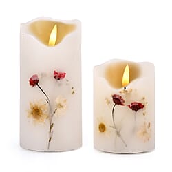 Set of 2 LED Wax Candle Lights Embedded with Dry Flower (2AA Battery not inc.) - Blue