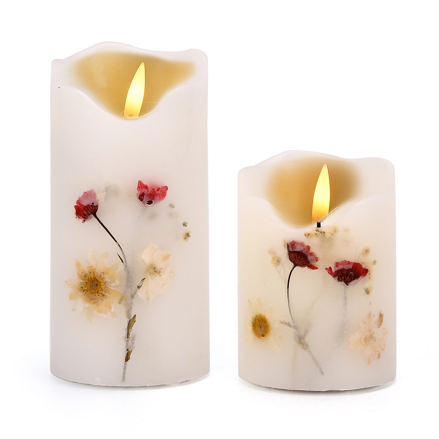 Set of 2 LED Wax Candle Lights Embedded with Dry Flower (2AA Battery not inc.) - Red Set of 2 LED Wax Candle Lights Embedded with Dry Flower (2AA Battery not inc.) - Red