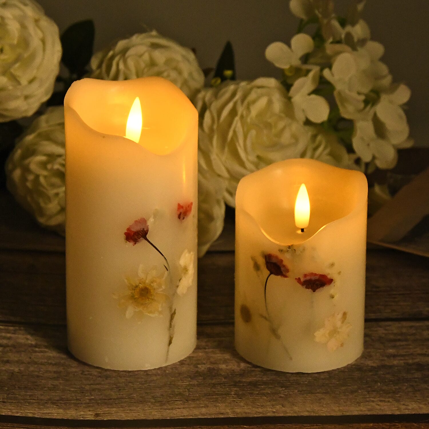 Set of 2 LED Wax Candle Lights Embedded with Dry Flower (2AA Battery not inc.) - Red Set of 2 LED Wax Candle Lights Embedded with Dry Flower (2AA Battery not inc.) - Red