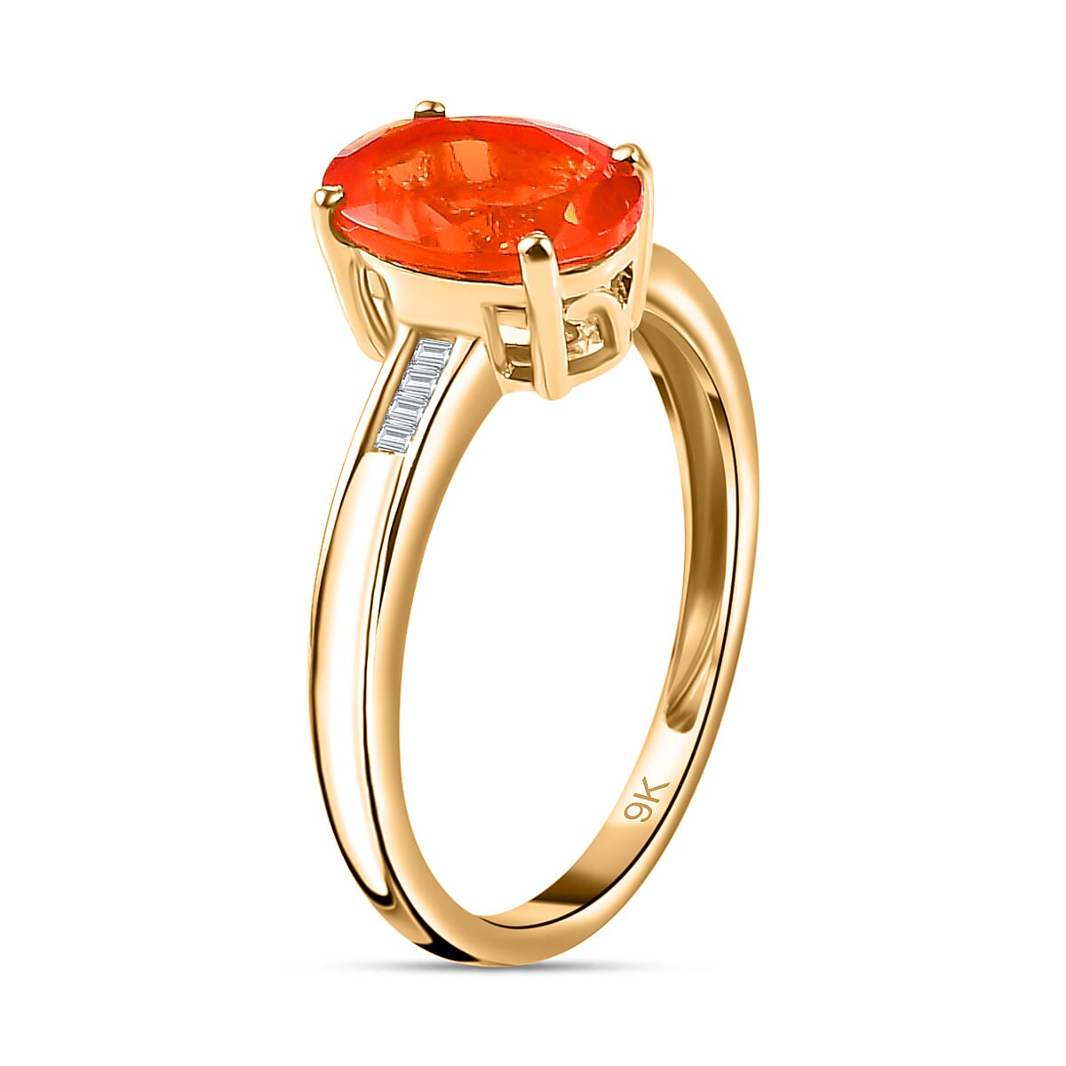9K Yellow Gold AAAA Fire Opal & Natural Diamond Solitaire Diamond Ring 1.40 Ct.