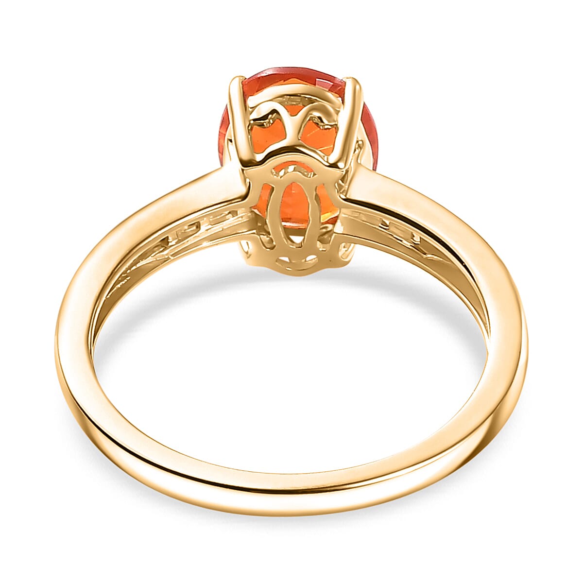 9K Yellow Gold AAAA Fire Opal & Natural Diamond Solitaire Diamond Ring 1.40 Ct.
