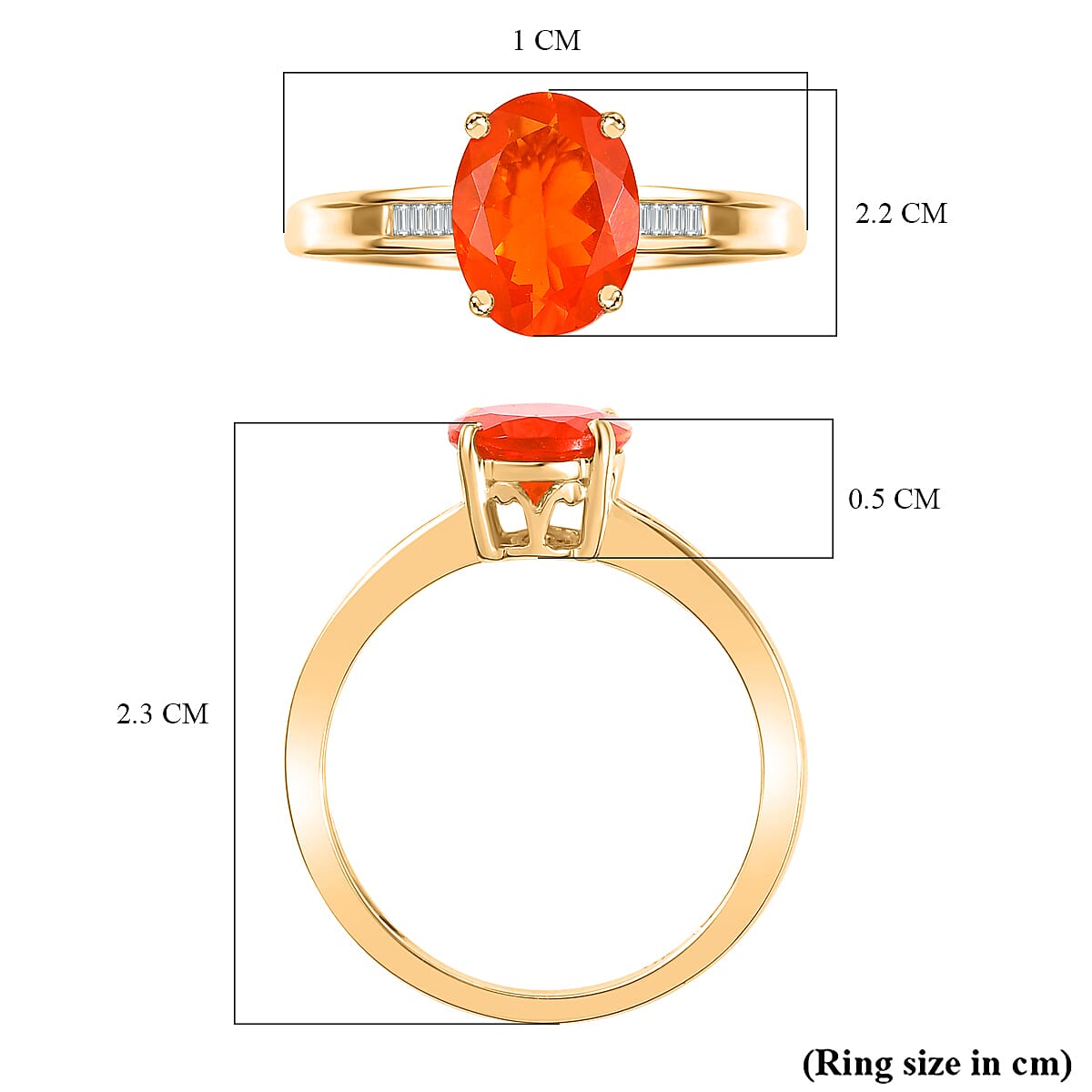 9K Yellow Gold AAAA Fire Opal & Natural Diamond Solitaire Diamond Ring 1.40 Ct.