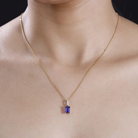 ILIANA 18K Yellow Gold  AAA Tanzanite & Diamond SI-GH Solitaire Pendant 1.68 Ct.